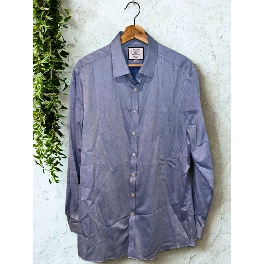 Charles Tyrwhitt Dress Shirt Non Iron Extra Slim Fit Blue Men's 16.5/35